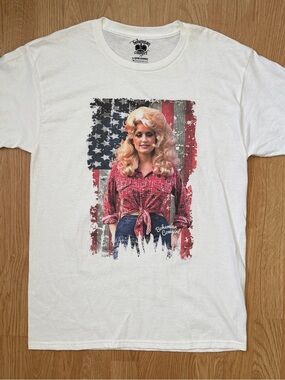 Dolly Parton Bohemian Cowgirl Graphic Tee - White with Red and Blue Print woman